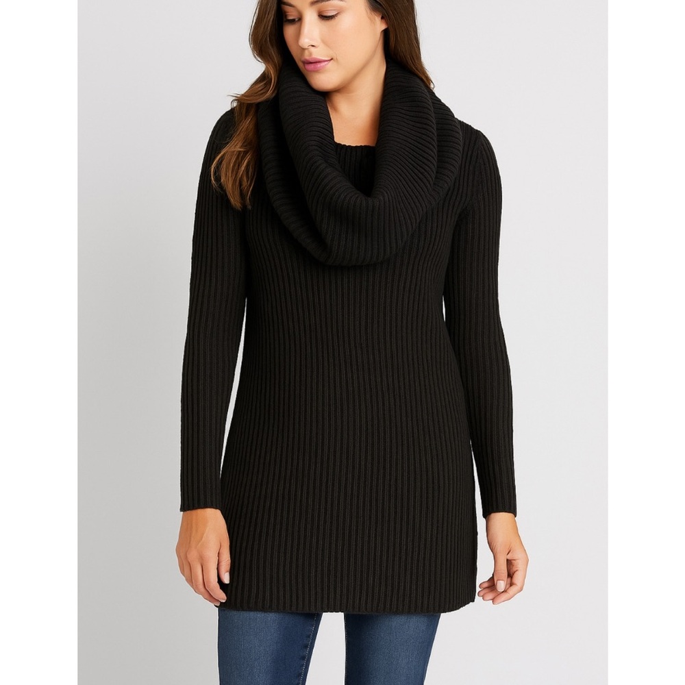 Ribbed Chunky Knit Button Detachable Cowl Neck Drape Sweater Small NY & Company
